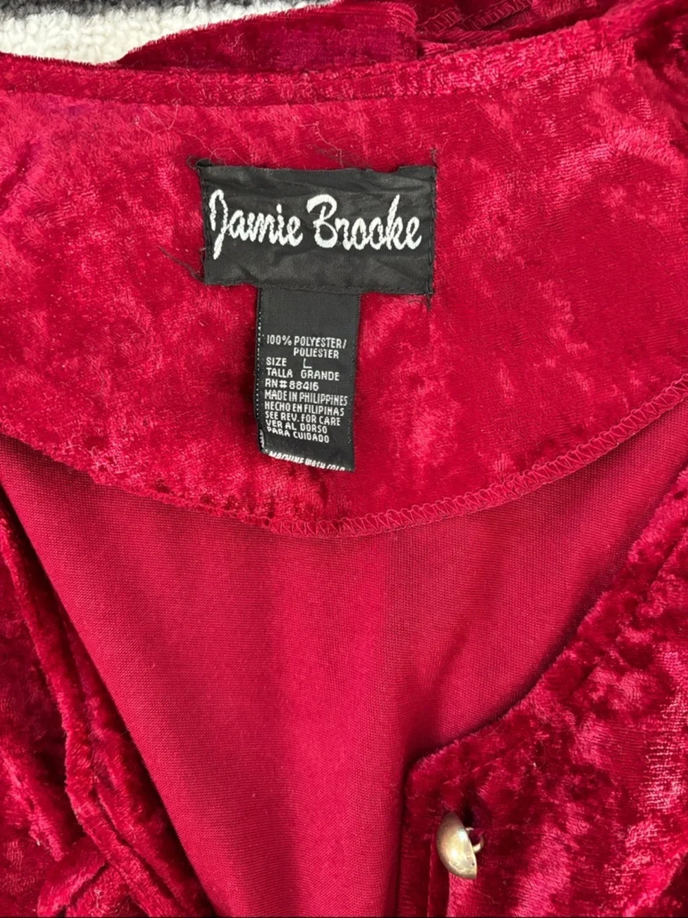 Vintage Red Crushed Velvet Long Sleeve Full Button-Front Corset Back